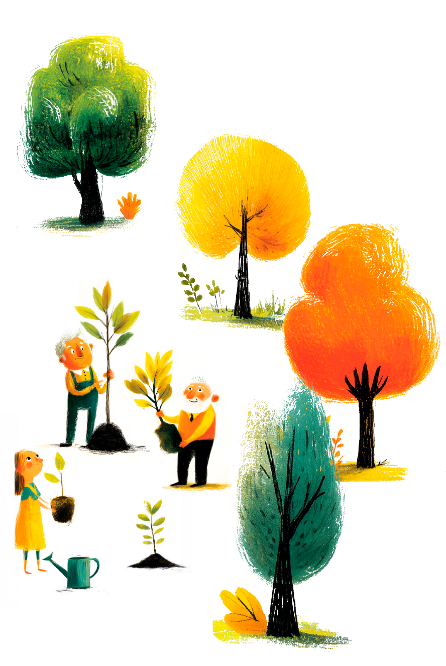 Illustrazione di persone che piantano alberi